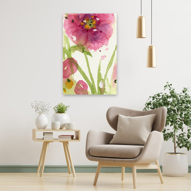 Fleurs sauvages roses - Art contemporain, fleurs de nature morte, H 36 po x l 24 po