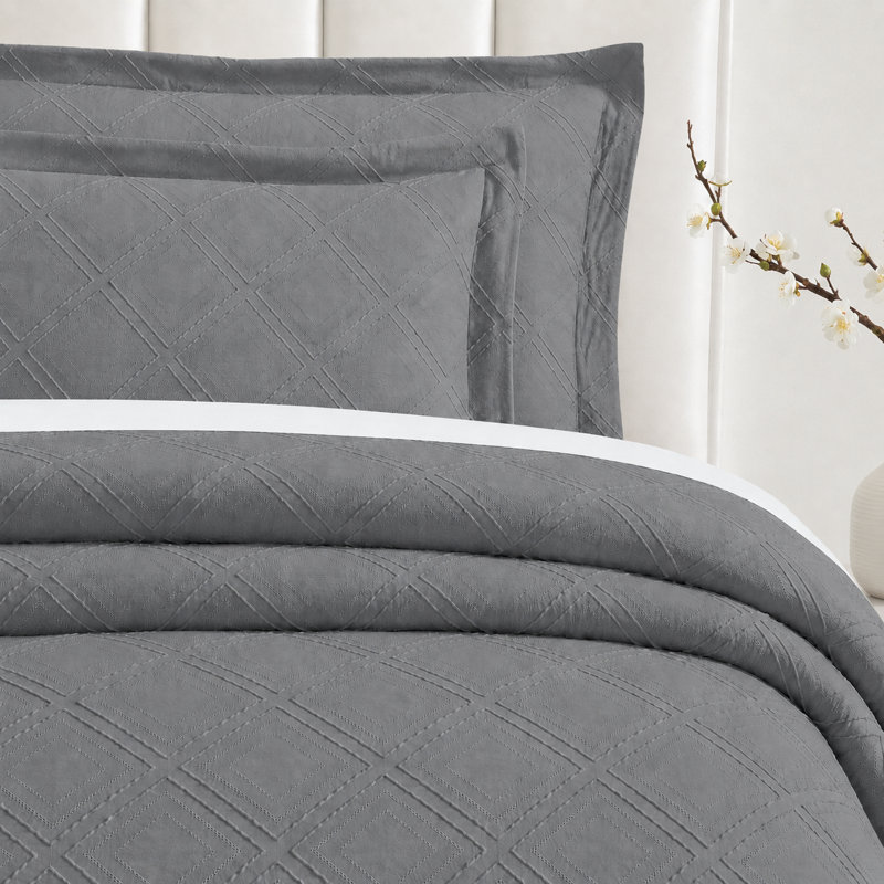  Parure de lit carrée en microfibre prélavée, Housse de couette très grand et 2 taies, Gris clair