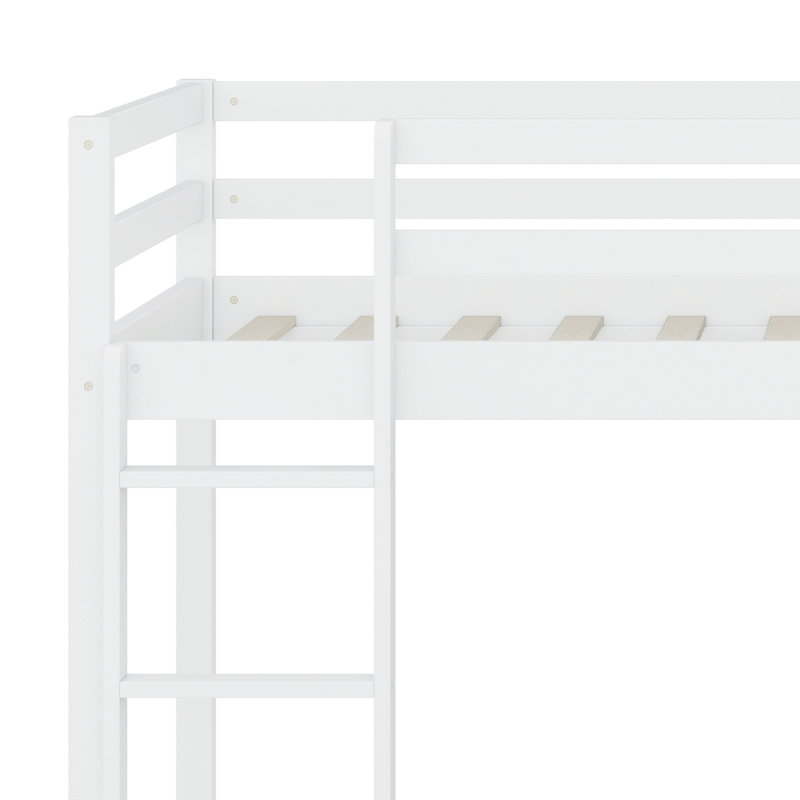 Low Loft Bed With Slide, Ladder, Safety Guardrails, White