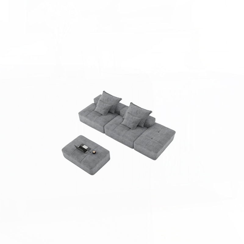 Canapé modulaire surdimensionné moderne avec 2 repose-pieds, Gris chenille