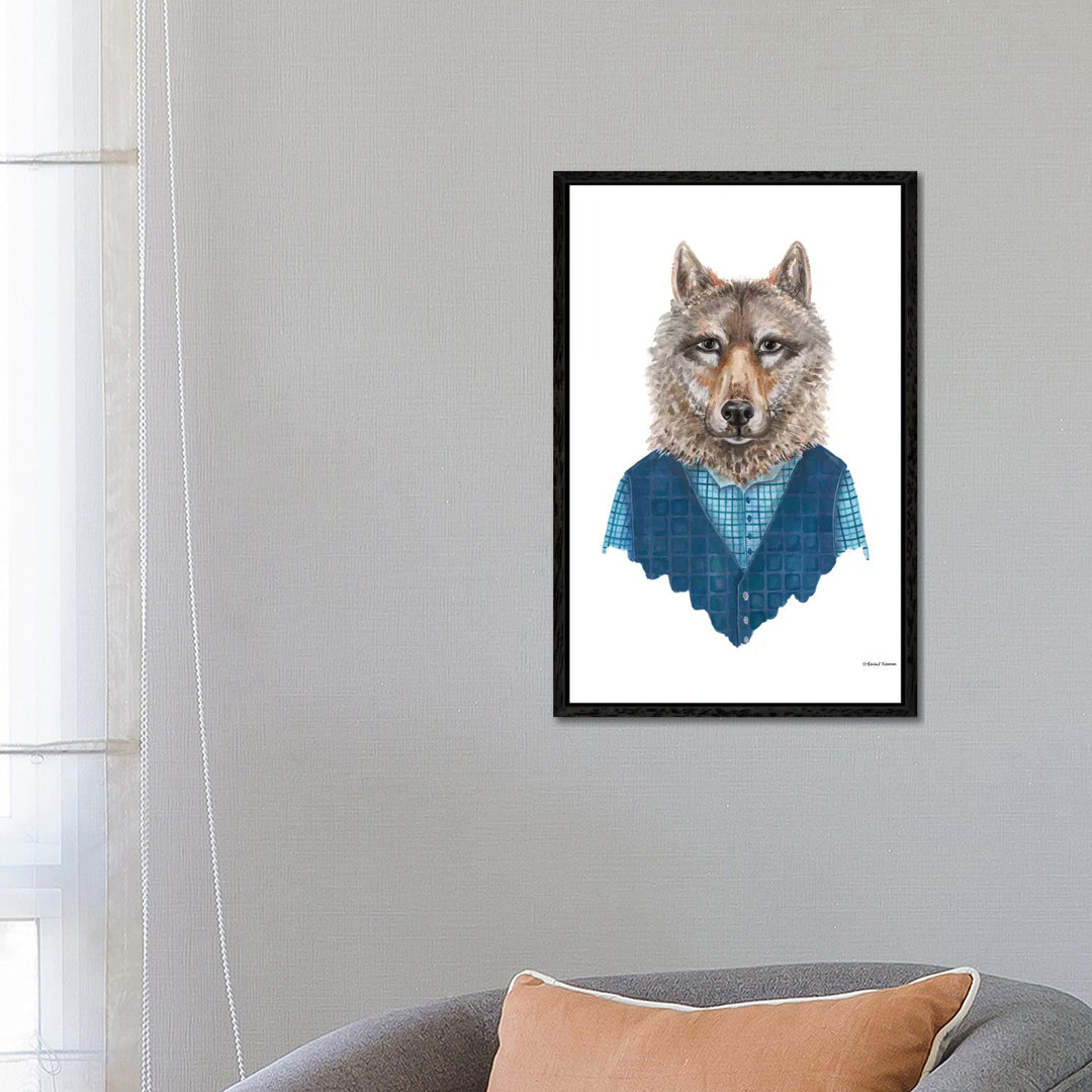 Wolf In Waistcoat von Rachel Nieman - Galerie-verpackte Leinwand Giclée auf Leinwand