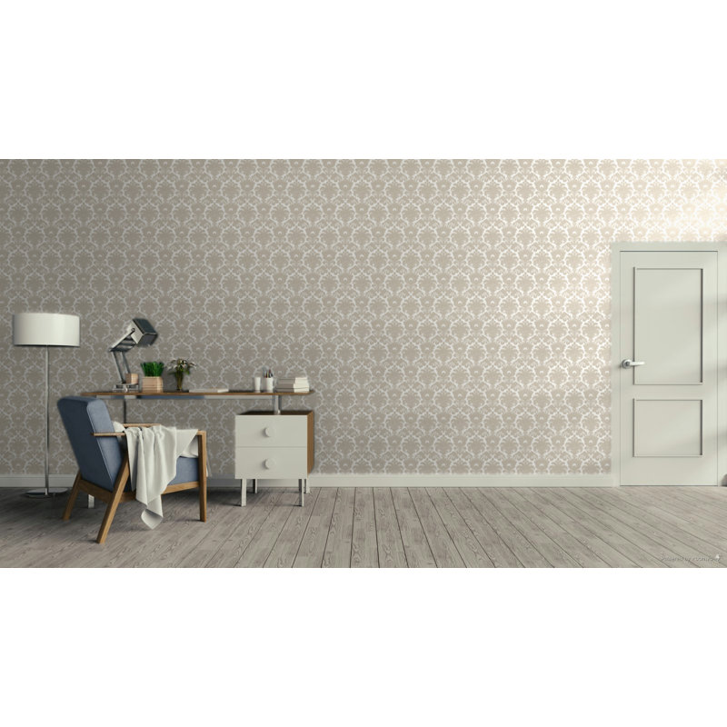 Italian Classics 4 Damask 3D Embossed Wallpaper Roll, Beige