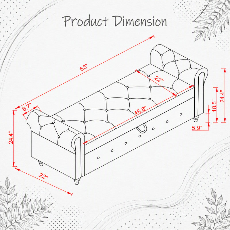 Banc de lit 63 po en tissu jaune