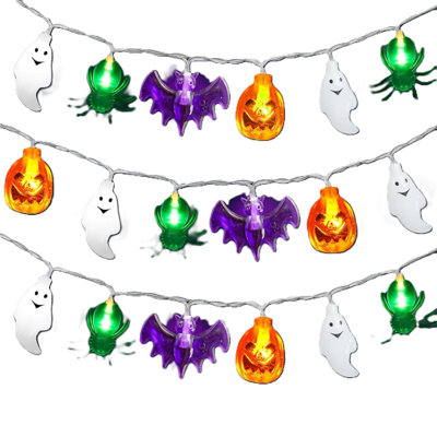 Halloween Lights Decorations, 20FT 40 LED Battery Operated String Lights 3D Pumpkin Bat Ghost Spider Lights, Steady/Flickering, Waterproof Twinkle Lights, Home Door Porch Indoor Outdoor Party Decor