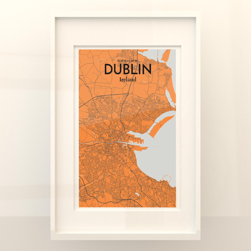 Dublin City Map In Orange - No Frame Print, 36cm H x 24cm W x 0.05cm D