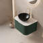 Meuble-lavabo flottant vert foncé 24 po avec armoire rayée incurvée, cuve en céramique noir mat et plateau en pierre frittée-984136652