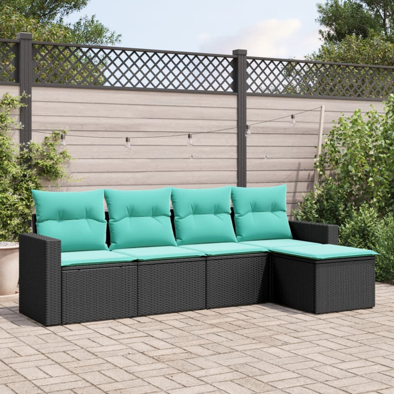 Ensemble de canapé de jardin noir pour l'extérieur, Coussin bleu sarcelle / structure noire