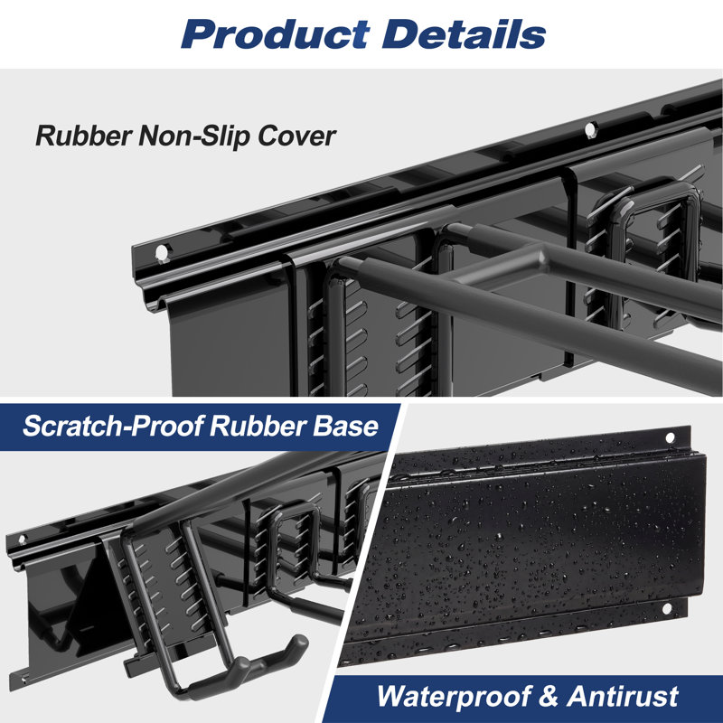 Heavy-Duty 600LB Garage Wall Organizer, 68" Steel Rail with 12 Rubber Hooks, Fits 2x4 Studs, 68 inch