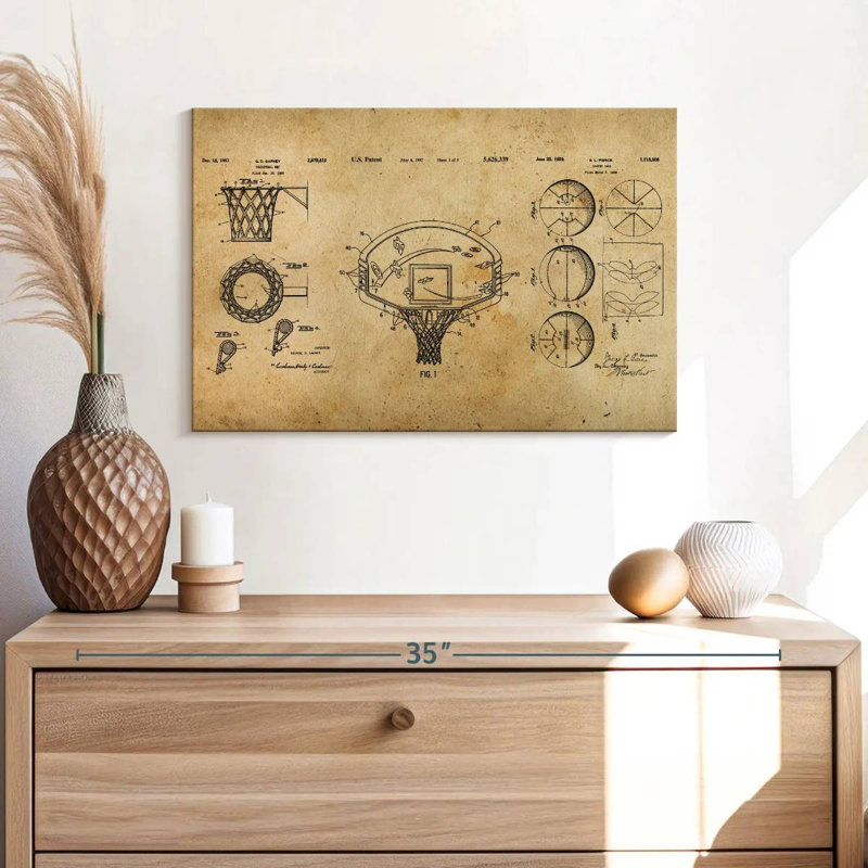 Basketball Brevet Compilation sur toile, H 16 po x l 24 po x P 1,25 po