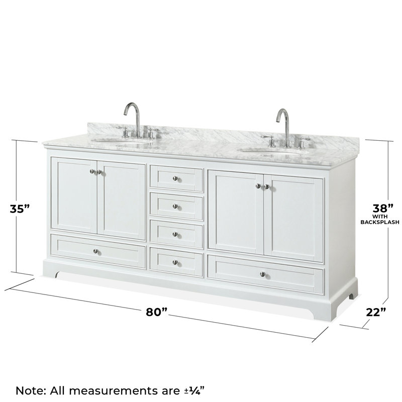 Deborah 80'' Double Bathroom Vanity with Marble Top, White, Polished Chrome
