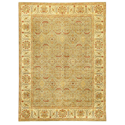 High-Quality Hand-Knotted Green And Beige Area Rug