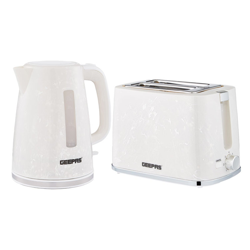 GEEPAS 1.7l 2200w Cordless Electric Kettle, 900w 2 Slice Bread Toaster Combo Set | 360° Rotational Base, Concealed Heating & Strix Control 7 Level Browning Control, Crumb Tray | Premium Design
