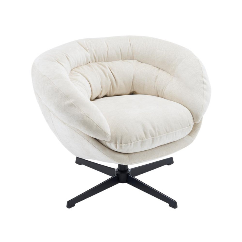 Chenille Upholstered 360° Swivel Club Chair Living Room Chair Reading Chair Corner Chair, Beige Chenille