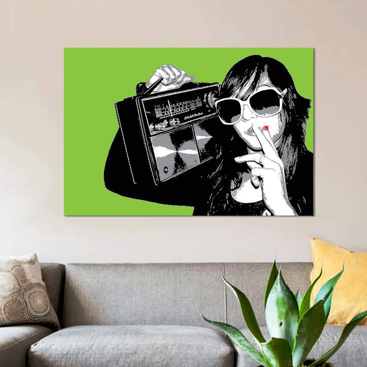 « boombox paritaire green », reproduction d’impression sur toile, H 40 po x l 60 po x P 1,5 po, Toile tendue, Pas de tapis