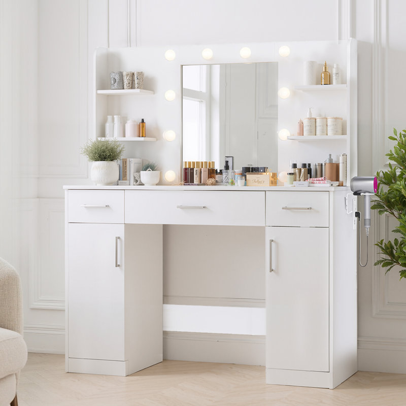 Coiffeuse de maquillage avec prise de courant USB et luminosité réglable à 3 modes
