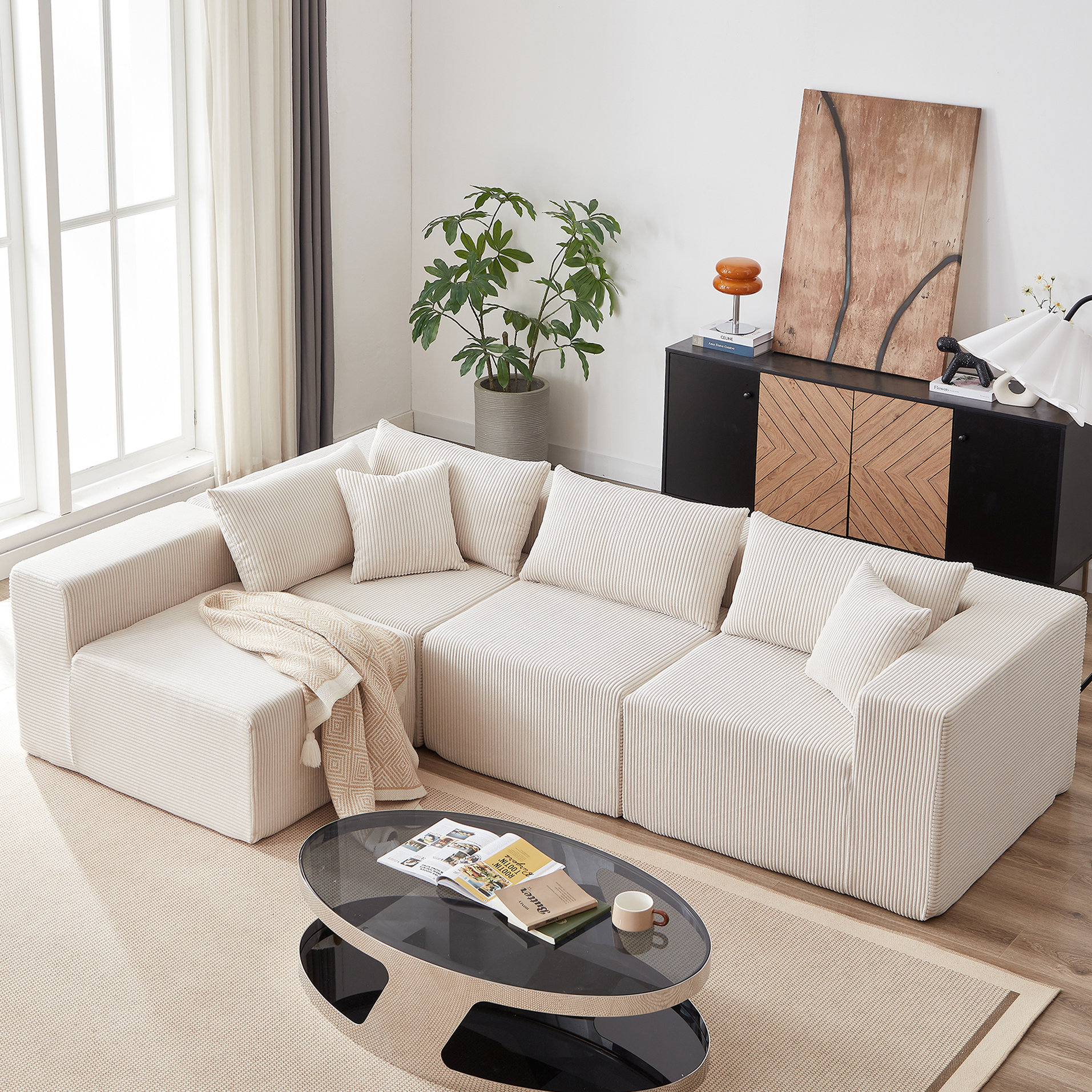 Latitude Run® Luxury Modular L Shape Corduroy Sectional , 4 For Living ...