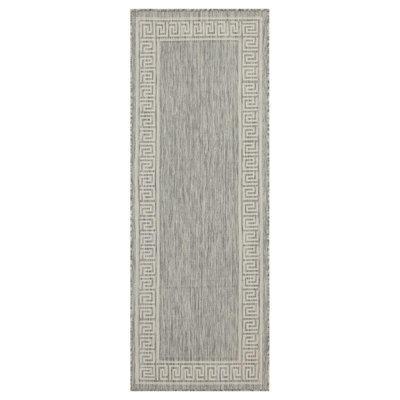 Durable Polypropylene Flatweave Rug - Timeless Silver Border Design For Indoor/outdoor Spaces