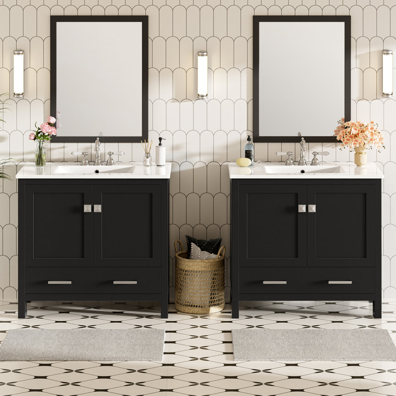 72" Bathroom Vanity with Ceramic Sink, Black