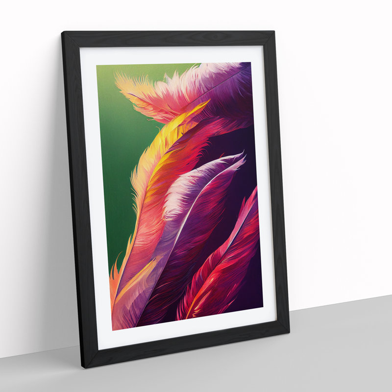 Exotic Feathers - Single Picture Frame Print, Black, 64cm H x 46cm W x 2cm D
