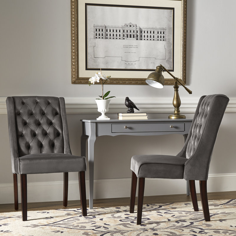 Dukinfield 20.5'' H Tufted Upholstered Side Chair, Dark Gray Velvet, Espresso