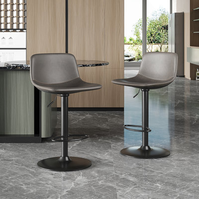 Adjustable Bar Stools Set Of 2, Mid Century Modern Swivel Bar Stools With Back Support And PU Leather For Kitchen Island