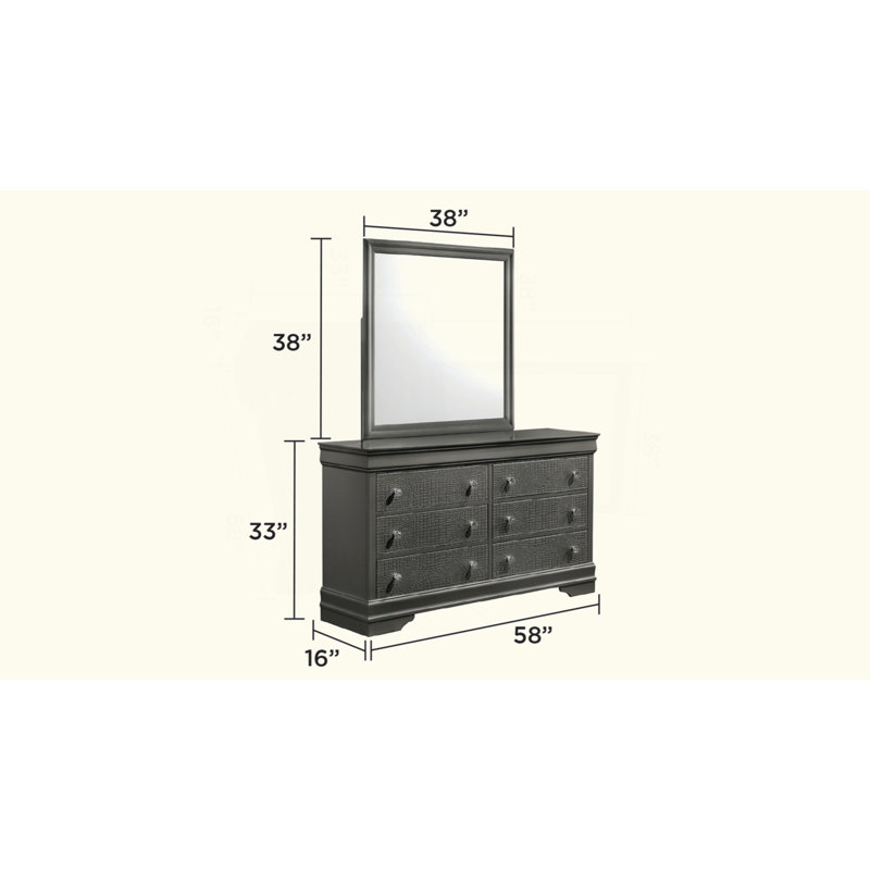 Miroir de style moderne en bois, Gris métallisé