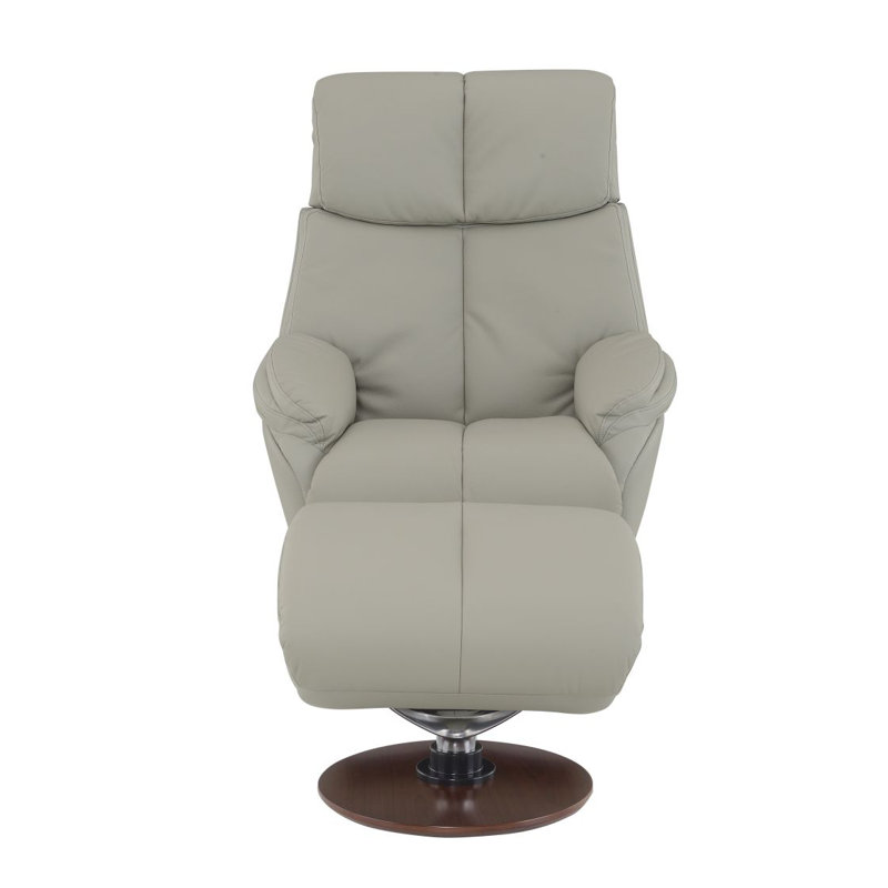 Kandoro Gray Top Grain Leather Accent Chair With Swivel & Ottoman