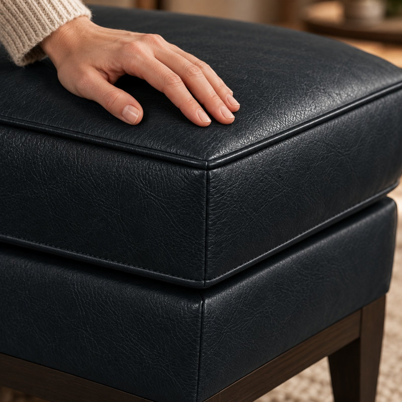 Soho Heirloom Quality Ottoman in Buttery Soft 100% Top Grain Leather, Made to Order, Amadeus Sapphire