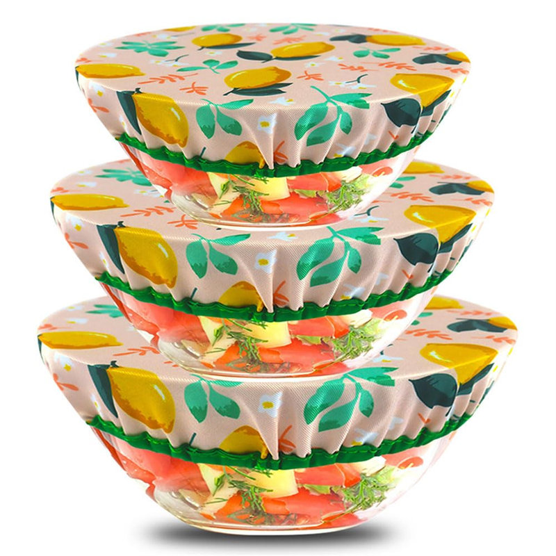 3 Pcs Reusable Fabric Bowl Covers, Stretch Airtight Food Dust Cloth Bowl Covers,Elastic Food Bowls Storage Covers, Handmade Reusable Cotton Fabric Bowl Covers