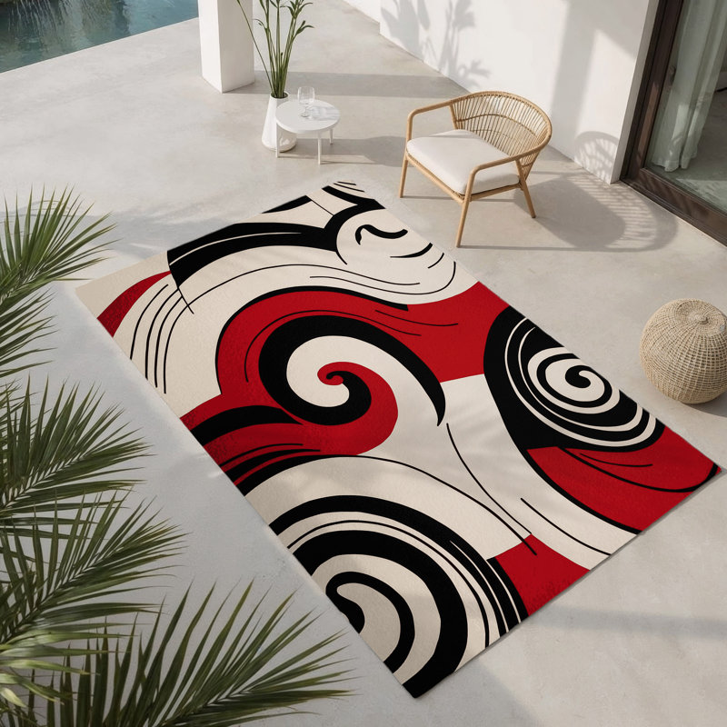 Scarlet Fracture Indoor And Outdoor Area Rug, Rectangle 1'6" x 2'6"