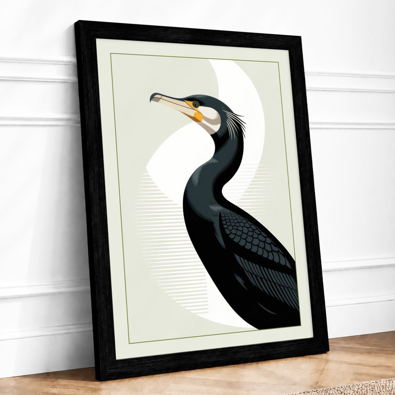 Cormorant in Profile Japandi 1 Piece Single Picture Frame Wall Art, A2 - 59.4 x 42.0 cm, Black