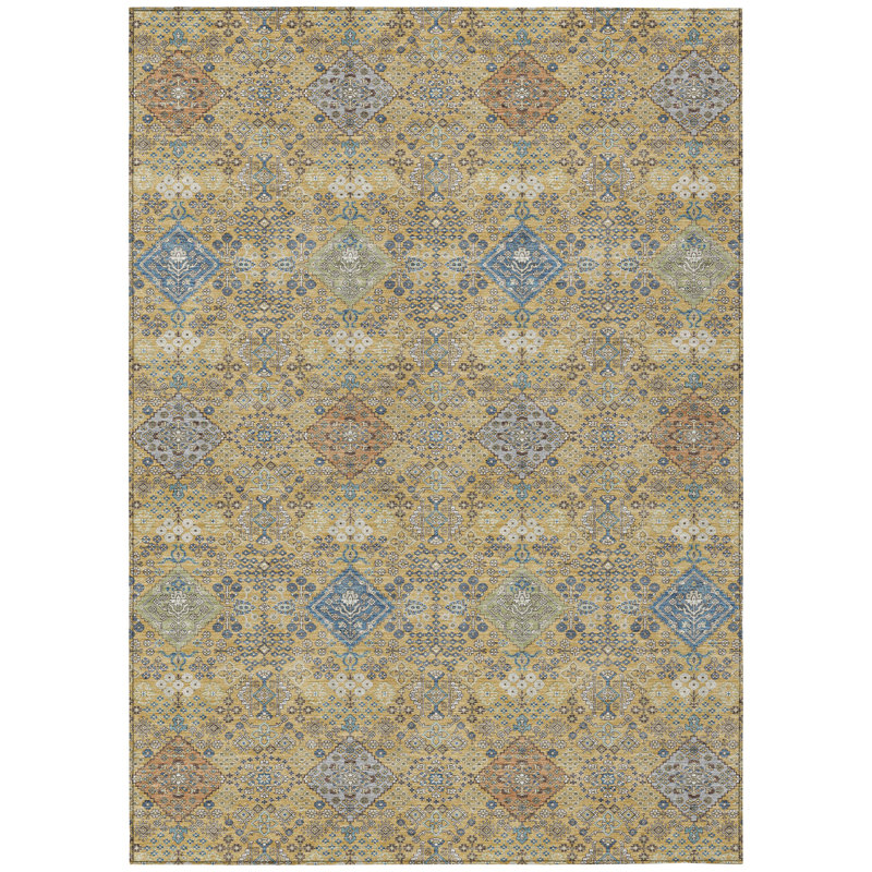 Machine Washable Indoor/Outdoor Chantille ACN2440 Traditional Rug, Gold, 2'6" x 3'10"