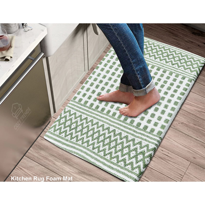 Tapis de cuisine luxueux en coton tissé Thiclk - antifatigue, antidérapant, 18 po x 30 po, Vert