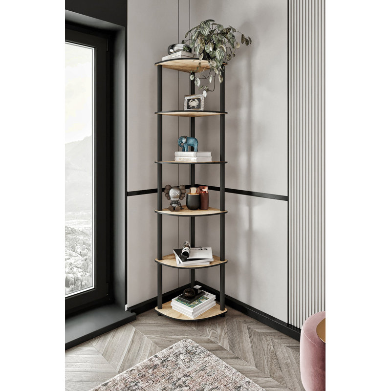 Modern Industrial Bookshelf, Oak Color, 13.4 x 54.7 x 13.4 inches | 100% MDF with Compressed Kraft Legs | Stylish Storage Solution for Home & Office, Perfect for Displaying Books and Décor