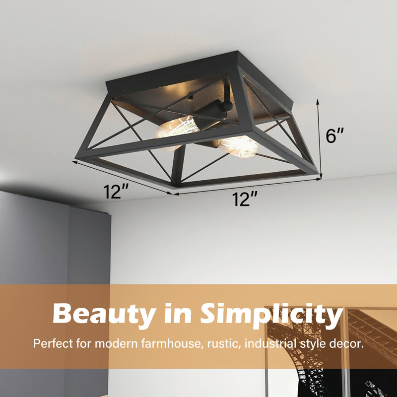 Matte Black Farmhouse 2-Light Flush Mount Ceiling Fixture