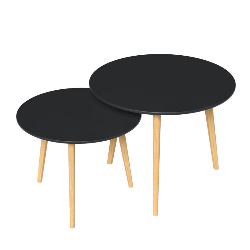Ensemble de deux tables gigognes rondes en bois brun et noir de 20 po