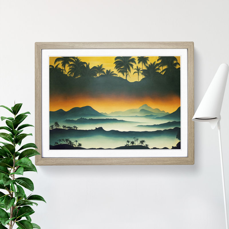 Tropical Mountain Landscape - Framed Print, 25cm H x 34cm W x 2cm D, Oak