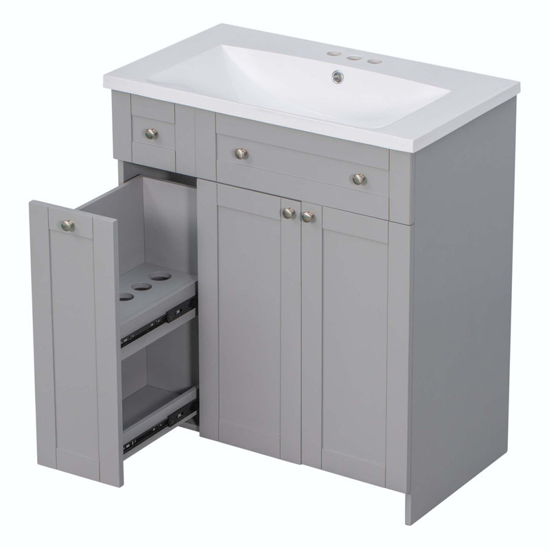 Ensemble de meuble-lavabo simple 30 po avec plateau en résine Eliseu, Gris