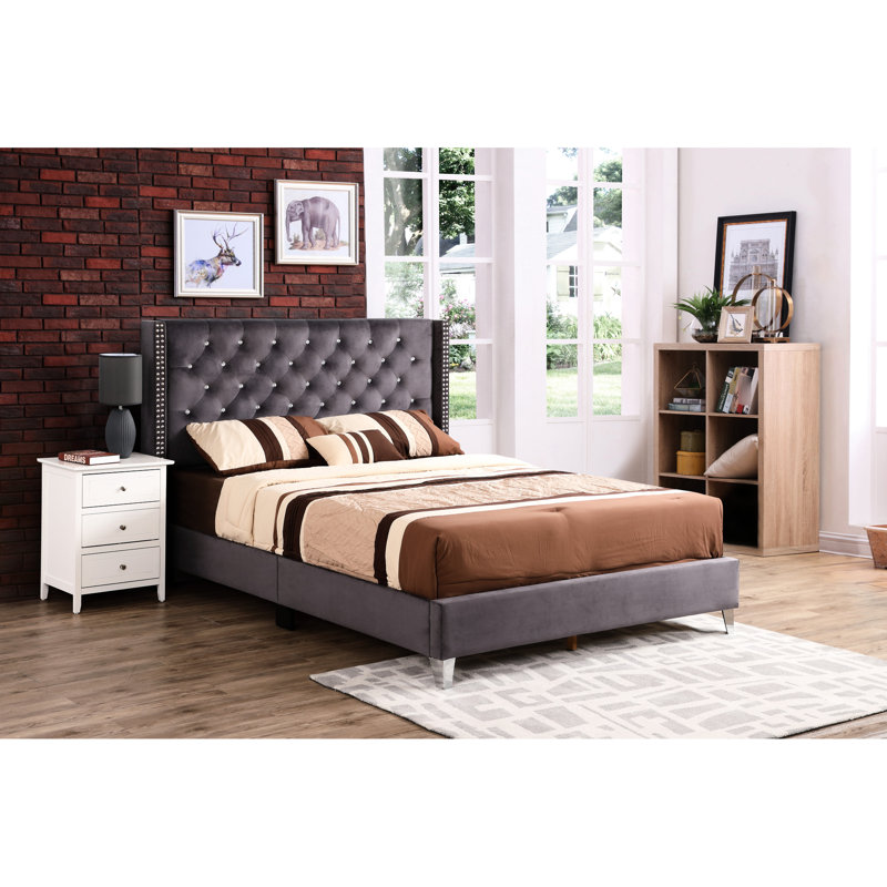 Lit double rembourré gris - l 60 po x P 80 po x H 50 po Matériaux Tête de lit confortable