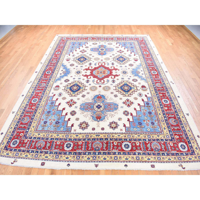 Tapis ivoire spécial en laine noué à la main 10 pi x 13 pi 3 po Kazak 10E x D 5118F6438