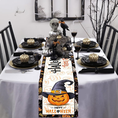 Halloween Pumpkin Table Runner, 72 x 13 Inch Long Big Pumpkin Painting Happy Halloween Decoration, Trick Or Treat Vintage Kitchen Dining Halloween Table decor for Halloween Party Home Party Decor