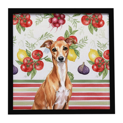 Red Italian Greyhound Vegetables Framed Metal Print