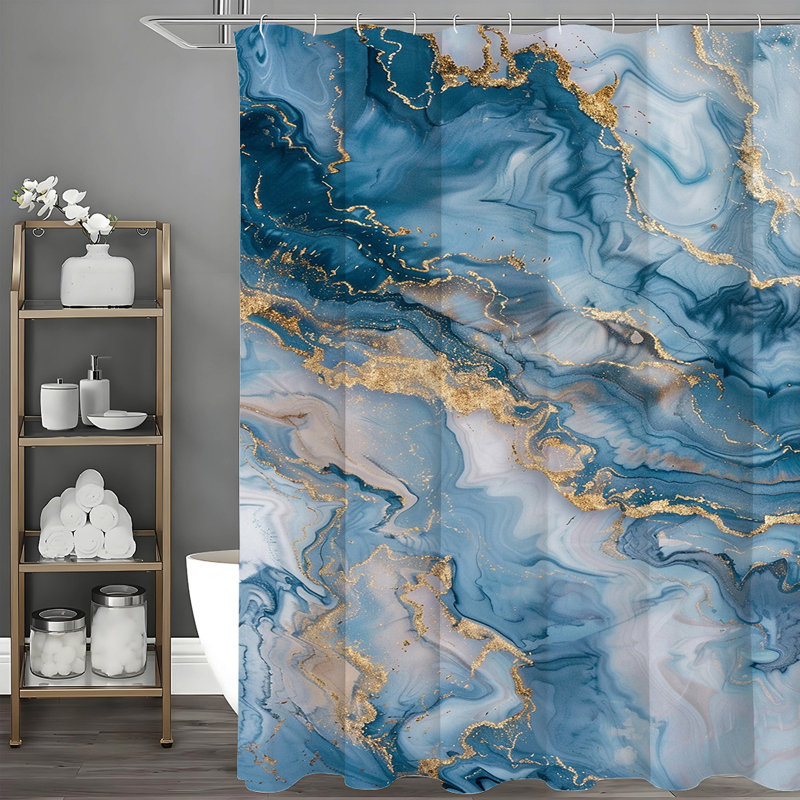 Marble Shower Curtains with Hooks Included