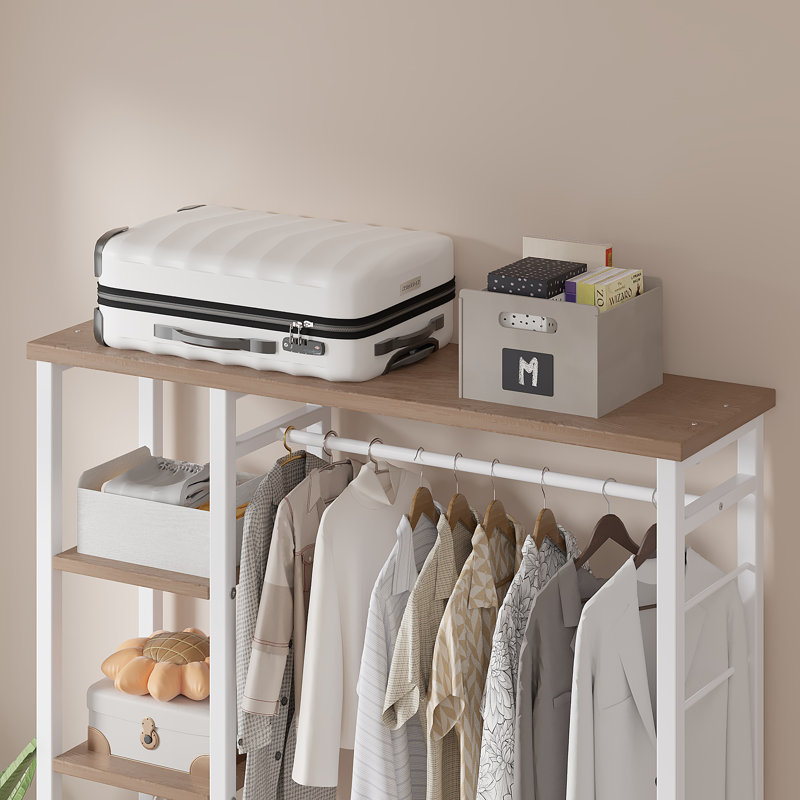 Karyen Open Garment Clothing Rack, Free-Standing Heavy Duty Storage Closet with 5 Shelves and Hanging Rod for Small Spaces