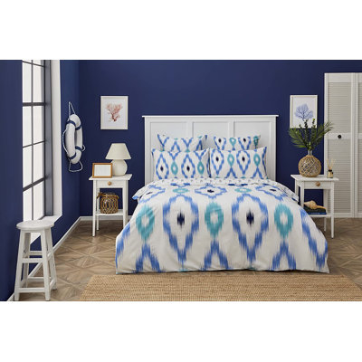 Nautica Ikat 100% Turkish Cotton Duvet Cover Set, White Blue