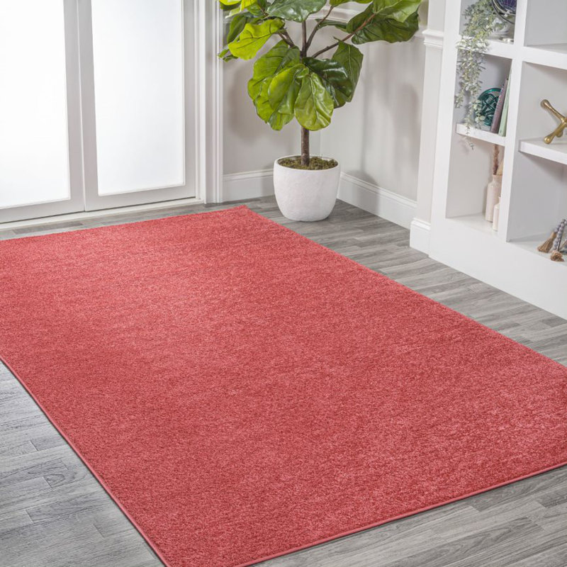 Asalia Solid Low-Pile Red Rug, Rectangle 5' x 8'