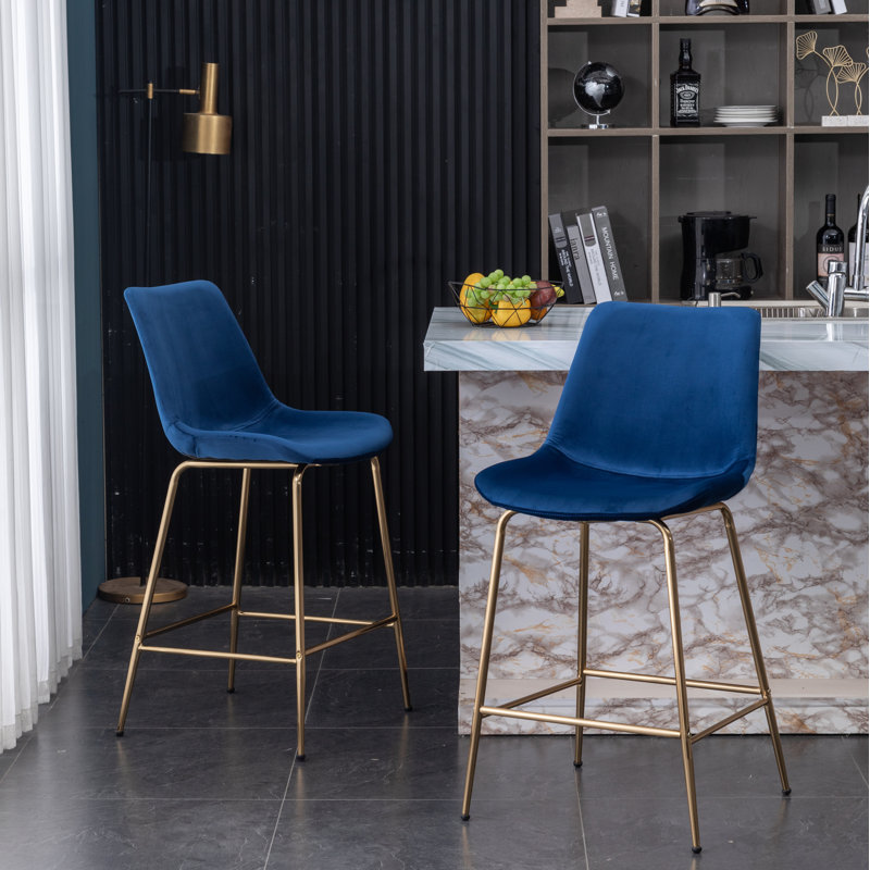 Osy Upholstered Counter Stool with Metal Frame, Blue