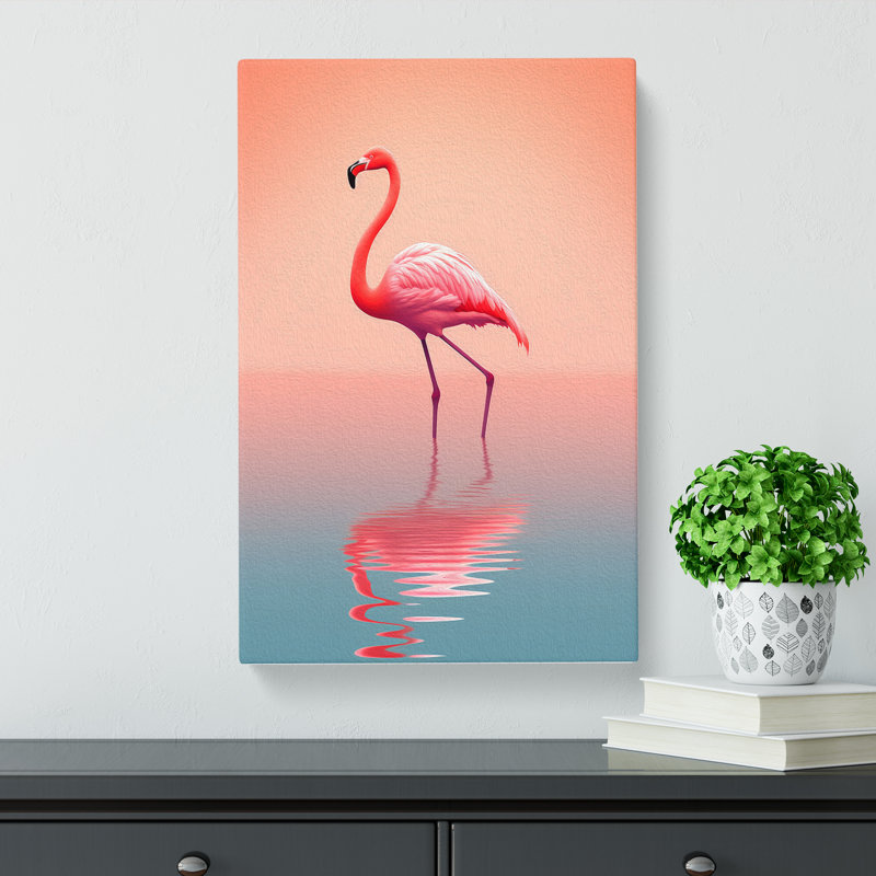 Flamingo Minimalism - Wrapped Canvas Print, 50cm H x 35cm W x 3cm D