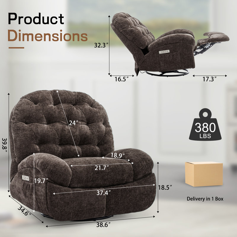 Recliner Chair, Manual Recliner ,small Recliners For Small Space, Soft Fabric Upholstered Recliner With Side Pockets, Brown