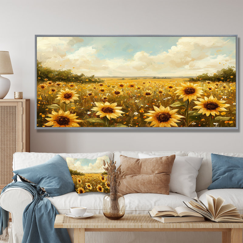 Doniya - Floral Wall Art, Argent argent, H 28 po x l 60 po, Impression encadrée flottante